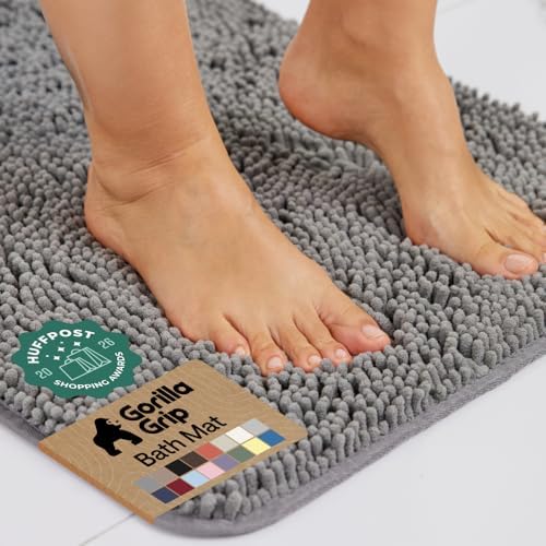 GORILLA GRIP Bath Rug Mat for Bathroom, Absorbent Chenille, 30x20 Gray by GorillaGrip
