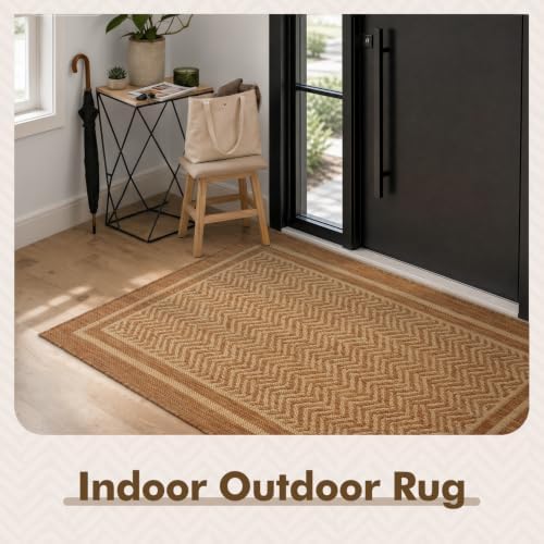 MontVoo-3x5 Outdoor Rug Porch Entryway Rug-Polypropylene Indoor Outdoor Rugs for Entryway Kitchen Balcony Patio, Textured Weave, Durable, Fade-Resistant, Non-Shedding, Boho Geometric Neutral Brown - Image 3