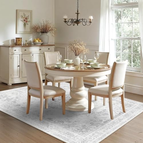 5x7 Washable Bedroom Area Rug Non-Slip Medallion Gray Throw Carpet - Image 2