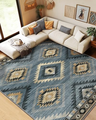 BESTSWEETIE 5'x7' Washable Area Rug for Living Room Bedroom Navy/Grey - Image 7