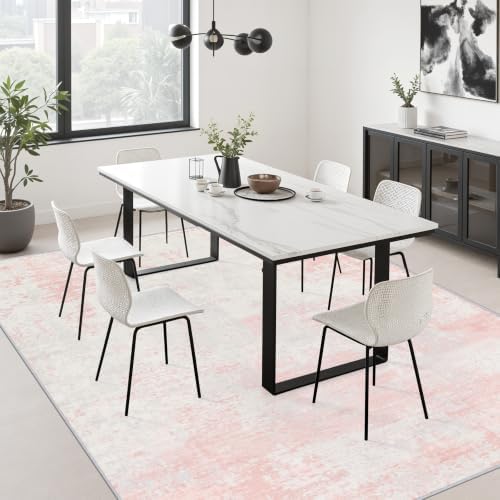 5x8 Area Rug Living Room: Modern Washable Soft Carpet Pink White - Image 4