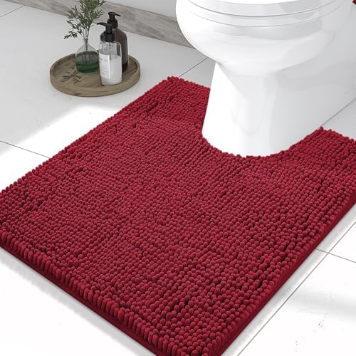 Smiry Luxury Chenille Toilet Rugs U-Shaped 20x20, Soft Absorbent Non-Slip Contour Bathroom Rugs for Toilet, Machine Washable Contoured Bath Mats, Red by Smiry