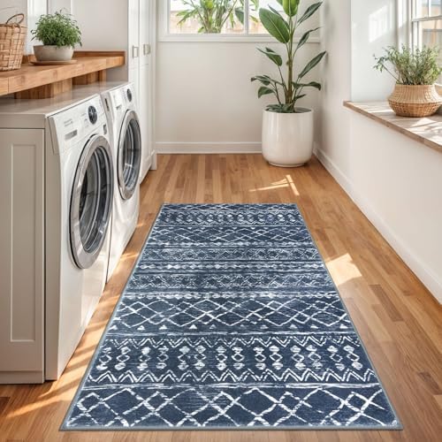 KUTA 3x5 Entryway Rug Navy Blue Vintage Boho Washable Area Rug - Image 3
