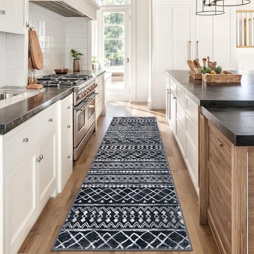 KUTA Washable Runner Rug 2.6x8 Vintage Black Boho Hallway Runners - Image 3