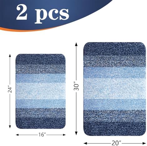 OLANLY Micorfiber Bathroom Rug Set 2 Piece, Soft Absorbent Bath Mats, Navy - Image 2