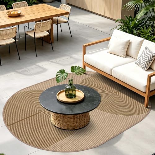 Easy Jute Rug for Pet Homes: Oval Rugs 5x7 - Geometric Arch Pattern - Image 3
