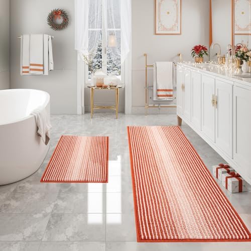 BSICPRO Fall Bathroom Rugs Sets 2 Piece, Non Slip Bath Mats, Sunset Orange by BSICPRO
