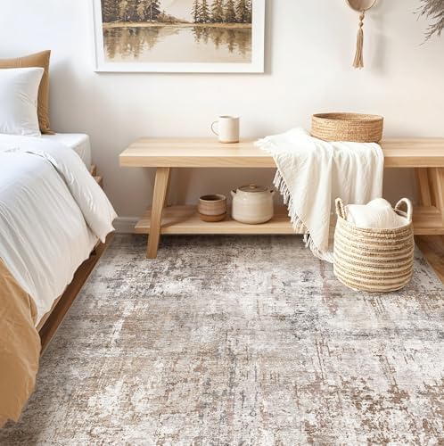 UERMEI Square Area Rugs : Washable 6x6 Neutral Modern Abstract Carpet for Living Room Bedroom - Soft Floor Mat with Non Slip Backing for Kitchen Nursery Dorms Farmhouse Home Decor - Brown/Grey/Red - Image 4