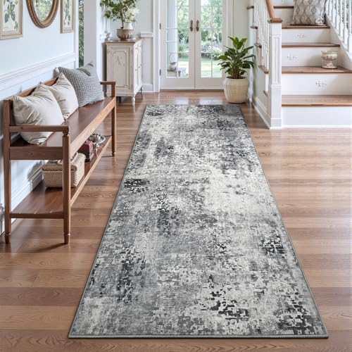 2x7 Grey Rug Runners for Hallways Kitchen Runner Rug Non Slip Washable Black Long Runner Rugs with Rubber Backing Soft Abstract Carpet Runner for Bedroom, Kitchen, Bathroom, Entryway by OmpaaHomeDecor