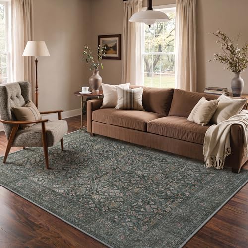 Bavni Washable Rugs 5x7 for Living Room, Vintage Floral, Charcoal Taupe by BAVNI