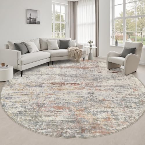 Round Area Rug Living Room: 6 ft Modern Washable Carpet Taupe by FXRHLP