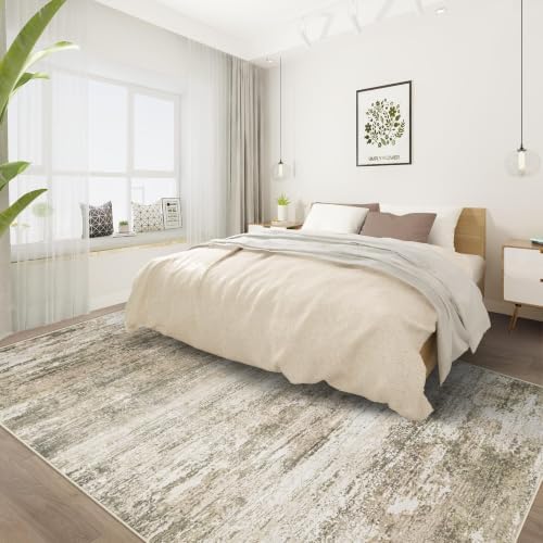 Washable Rug 6x9 Area Rugs for Living Room: Neutral Soft Rug Abstract Non Slip Low Pile Modern Carpet for Bedroom Kitchen Nursery Office Dining Room Indoor (Brown, 6'x9') - Image 6