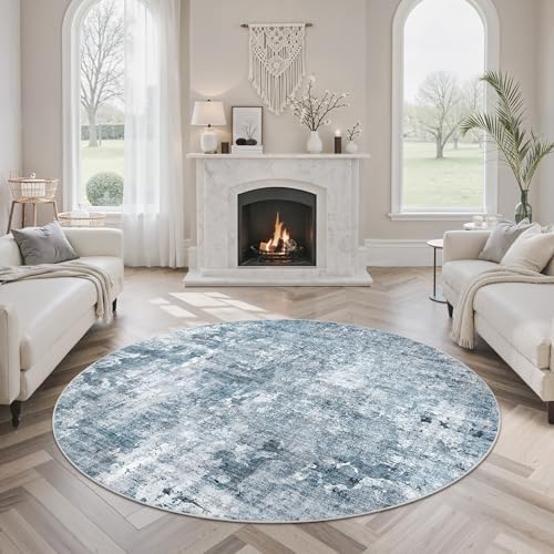 Soalmost Abstract 5x5 Round Rug 5ft Circle Living Room Rugs, Blue/Grey - Image 4