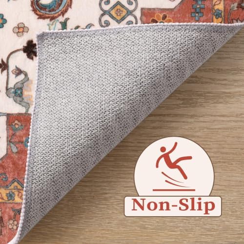 SERISSA 5x7 Washable Non Slip Boho Area Rug for Living Room，Orange - Image 3