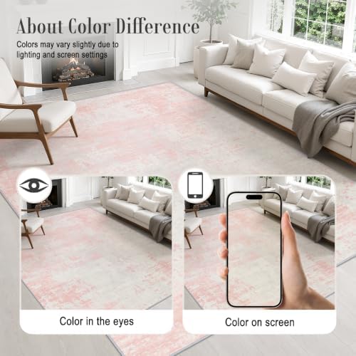 Area Rug Living Room: 3x5 Modern Washable Soft Carpet Pink White - Image 6