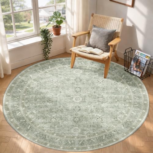 OPPODREAM Vintage Light Green Area Rugs 5' Round, Rug for Living Room by OPPODREAM
