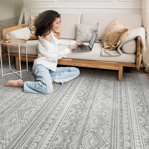 Tortania Area Rug Living Room Rugs - 8x10 Washable Large Soft Neutral Boho Moroccan Bohemian Farmhouse Rug Indoor Floor Carpet for Bedroom Under Dining Table Home Office Decor - Neutral Grey - Image 7
