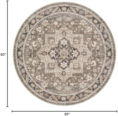 cotiled 5ft Round Living Room Area Rug, Washable, Traditional, Brown - Image 2