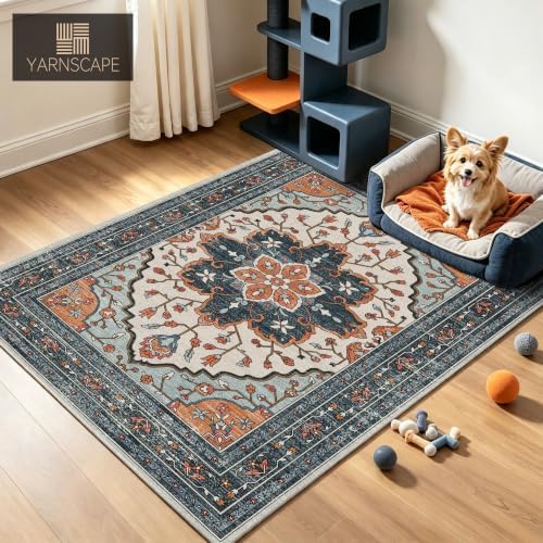 YARNSCAPE 4' x 6' Machine Washable Area Rug, Non-Slip Low-Pile Carpet - Image 4