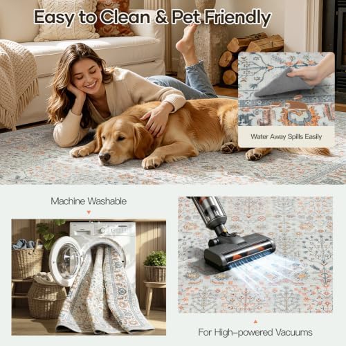 Lofus 5x7 Washable Area Rug for Living Room, Non-Slip Beige Boho Carpet - Image 4