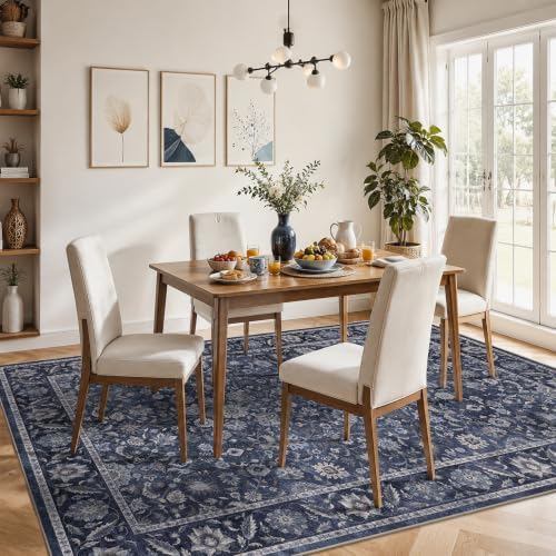 Washable 6x9 Bedroom Non-Slip Area Rug Boho Denim Blue Large Carpet - Image 3