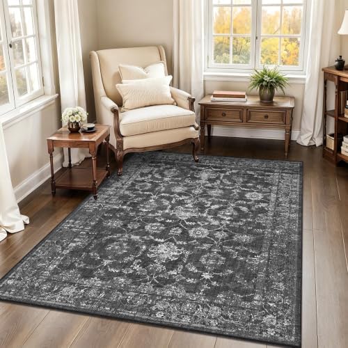 3x4 Washable Entryway Area Rug Non-Slip Distressed Black Door Mat - Image 4