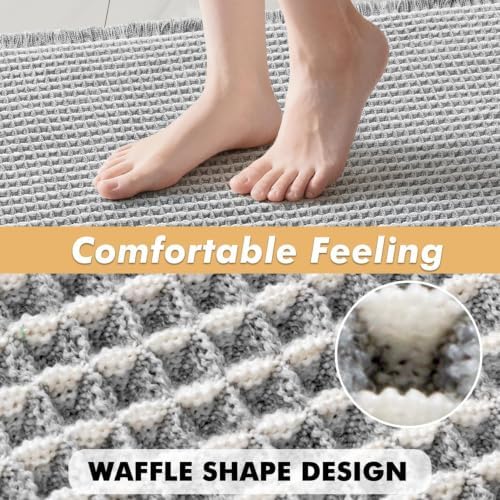 MIULEE Set of 2 Waffle Bathroom Rugs LightGrey&Cream Bath Mat 17x24 Inch - Image 5