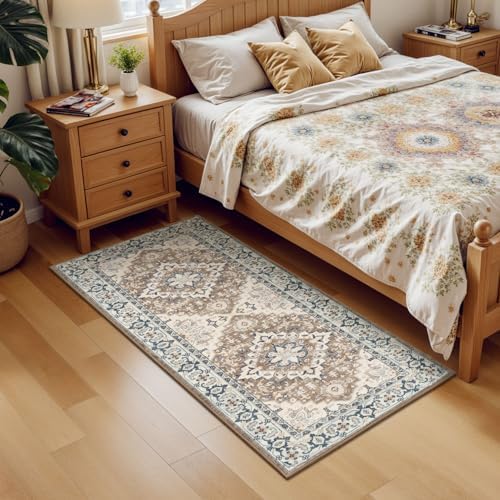 Lessymo 2x5 Runner Entryway Rug, Machine Washable Kitchen Rugs, Brown Beige - Image 2