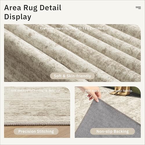 Soalmost Small Oval 3x5 Rug for Entryway Kitchen, Washable Area Rugs, Beige - Image 6