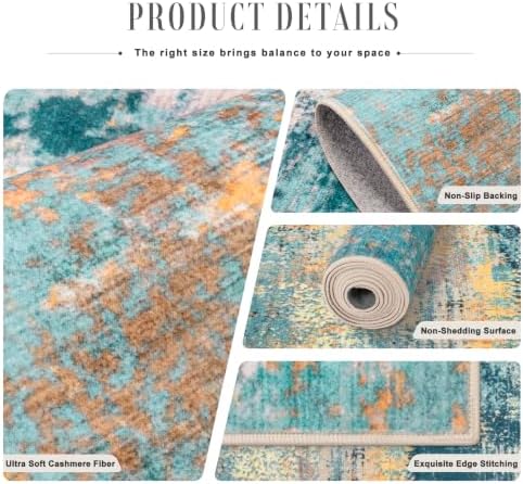Area Rug Living Room: 8x8 Modern Washable Soft Carpet Rosy Haze - Image 7