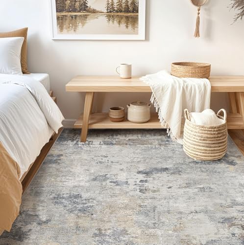 UERMEI Square Area Rugs : Washable 6x6 Neutral Modern Abstract Carpet for Living Room Bedroom - Soft Floor Mat with Non Slip Backing for Kitchen Nursery Dorms Farmhouse Home Decor - Blue Grey - Image 5