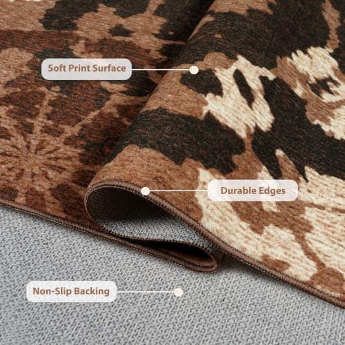 Large Boho Modern 9x12 Area Rug, Rust & Taupe Low-Pile Washable Rug - Image 4