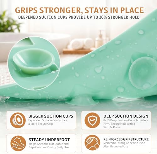 Yimobra Bathtub Mat Non Slip, Super Strong Suction Cups, 27.5"X15.5" Long Shower Mat with Drain Holes, Machine Washable Fast Draining Bath Mats, Bathroom Essentials,MARRS Green - Image 3