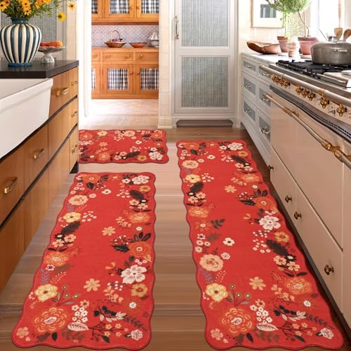 Kitchen Rug Mat Sets 3PC, Cushioned Anti Fatigue Mat Non Slip Washable Kitchens Sink Rug, Vintage Floral Rugs Comfort Standing Mats for Laundry, Desk, Hallway Entryway, Office - Image 2