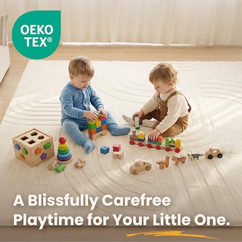 Huloo Sleep 1.3" Extra Thick Fluffy Baby Play Mat for Floor,6'×9'Large Padded Kids Rug with Ultra Soft 3D Carved Faux Rabbit Fur,Non-Slip Carpet Nursery Rug Area Rug for Playroom Living Room(Cream) - Image 6