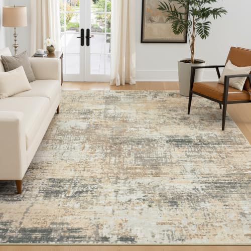 Rugflix 5x7 Area Rugs for Living Room, Washable Gold Beige Grey Large Rug by RugflixAreaRugs