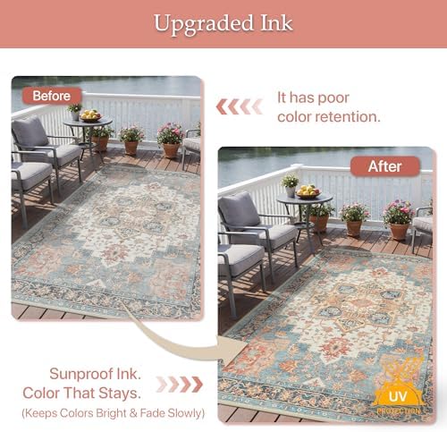 GENIMO Indoor Outdoor Rug, Washable for Patio and Deck, Peach Blue, 4x6 - Image 5