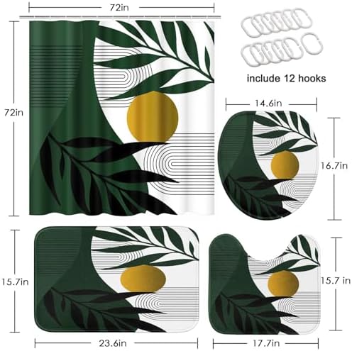 Bathroom Sets with Shower Curtain and Rugs, Set of 4, Boho Leaves - Image 2