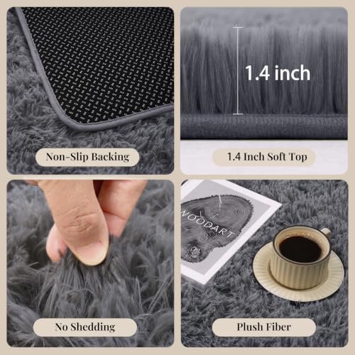 PLHXFR 6x9 Area Rugs Living Room: Fluffy Bedroom Rug Shag Carpet Grey - Image 5