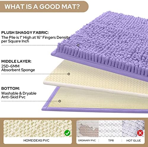 HOMEIDEAS Bathroom Rugs Set of 3, Super Soft Absorbent Chenille Bath Rugs - Image 4
