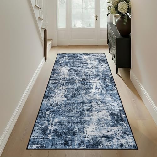 Rugflix 2x10 Runner Rug for Hallway, Washable Navy Blue Kitchen Runners - Image 3