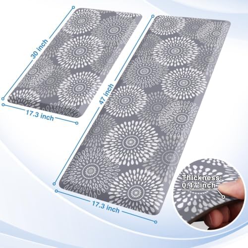 LuxStep Kitchen Mats for Floor,0.47 inch Thicker Cushioned Rug Anti-Fatigue Mats for Kitchen Decor Accessories,Waterproof Non-Slip Mats and Rugs Set for Office,Laundry 17.3"×29"+17.3"×47",Grey - Image 2