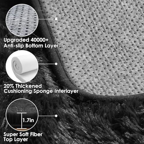 Black Rugs for Kids Bedroom Dorm, 3x5 Fluffy Bedside Small Soft Area Rug - Image 3
