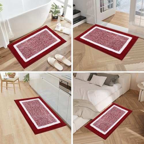 Pauwer 3 Piece Bathroom Rug Set, Non Slip Washable Bath Mat, Red - Image 7