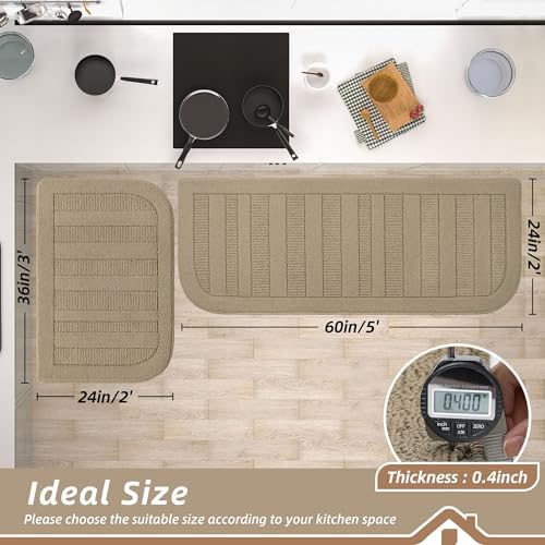 BEQHAUSE Kitchen Rugs Set of 2 Non Slip Washable 24"x36"+24"x60", Beige - Image 2