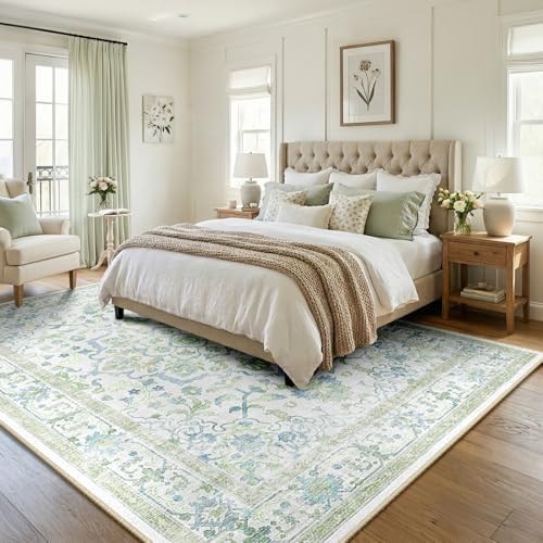 CAPALOCA 9x12 Washable Nursery Girls Low Pile Area Rug Green Blue - Image 2