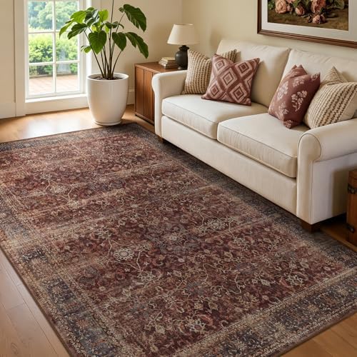 Brick Red 4x5 Area Rugs, Washable Non Slip Throw Rugs for Kitchen Bathroom Entryway, Low Pile Thin Print Carpet Rug for Foyer/Nursery/Home Office/Living Room/Bedside, Vintage Farmhouse - Image 4