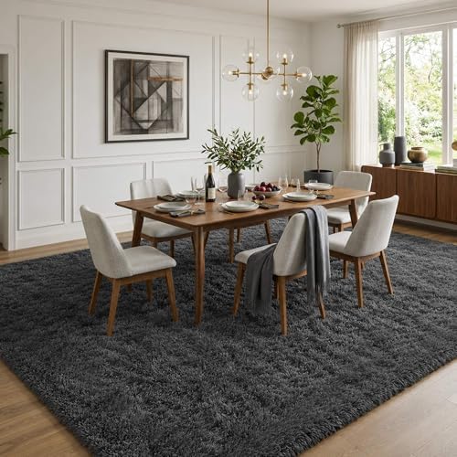 8x10 Ft Dark Grey Fluffy Area Rug for Living Room, Washable - Image 2