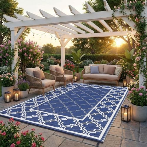 Garvee Reversible Outdoor Rug 5x8, Waterproof Outdoor Plastic Rug, Blue - Image 3