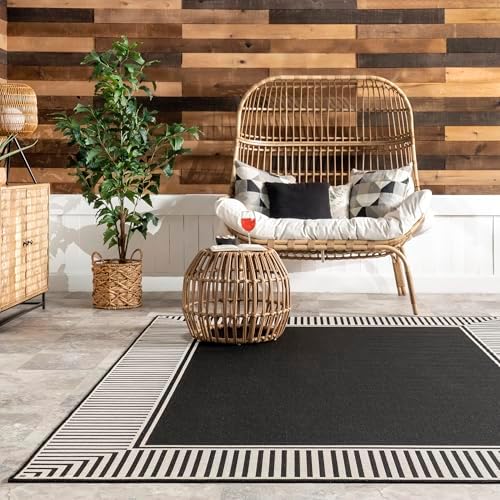 Nuloom Asha Black/Ivory, 4' x 6', Casual, Striped Border, Soft and Cozy, High Traffic, Stain Resistant, Easy Clean, Durable Area Rug for Indoor/Outdoor Patio, Deck, Porch, Garden, Courtyard - Image 5